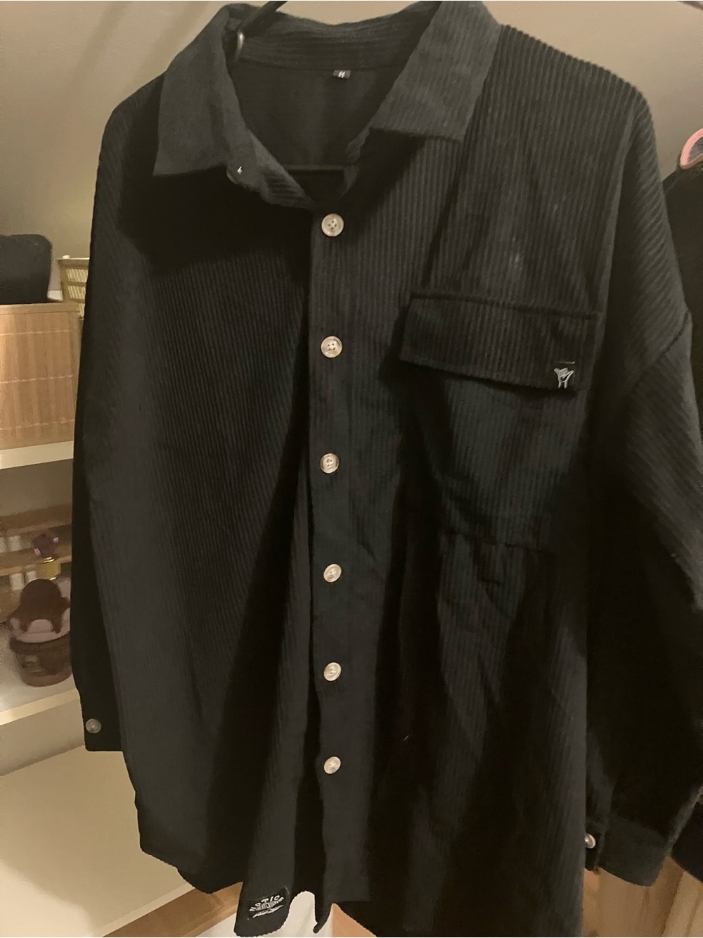 Black Corduroy Button-Up  Shirt